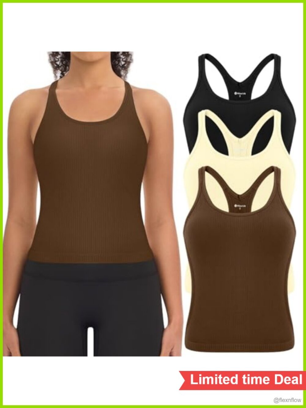 3 Pack Ribbed Workout Crop Tank Tops with Built in Bra for Women